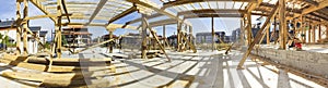 Panorama of new framed construction of a house