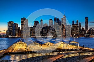 Panorama new york city at night and sports complex