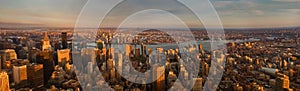 Panorama of New York City at sunset. Aerial view.