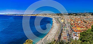 Panorama of Nice city coastline on the Mediterranean Sea