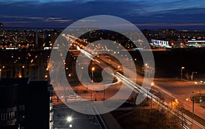 Panorama of the night city of Togliatti overlooking the intersection of Frunze and Yubileinaya streets.