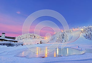 Panorama night downhill.