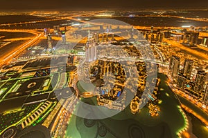 Panorama of night Dubai during sunset