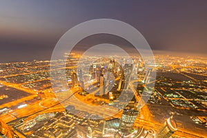 Panorama of night Dubai during sunset