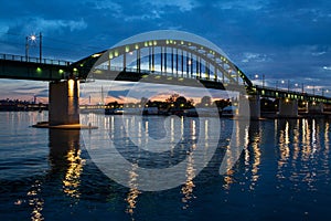 Panorama Night View Of A Bridge Over River Sava A Right Tributary Of The Danube In Belgrade Capital City Of Serbia