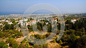 Panorama of Northen Cyprus from Bellapais Abbey at kyrenia , Northen Cyprus