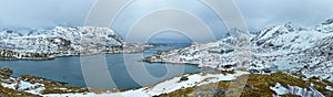 Panorama of norwegian fjord, Lofoten islands, Norway