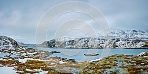 Panorama of norwegian fjord, Lofoten islands, Norway