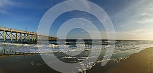 Panorama of the Oak Island North Carolina pier in Brunswick County at sunset