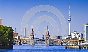 Panorama with oberbaumbruecke in berlin