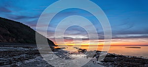 Panorama of ocean beach at the crack of dawn (low tide)