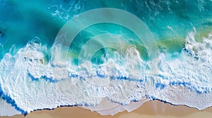 The panorama of ocean waves and surfs, viewed from above., photography, Nikon d850 --ar 16:9 --styl