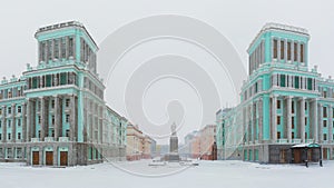 Panorama of October Square and Leninsky Prospekt (Lenin avenue) in the Norilsk city