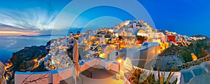 Panorama of Oia at sunset, Santorini, Greece