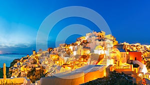 Panorama of Oia at sunset, Santorini, Greece