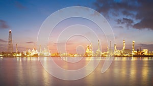 Panorama oil refinery night light river front