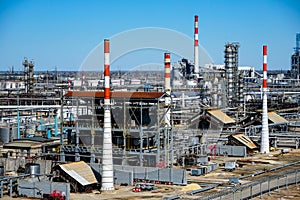 Panorama of the oil refinery. Oil refinery in Russia. equipment and complexes for hydrocarbon processing.