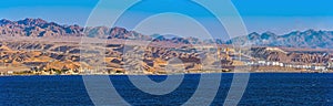 Panorama of oil refinery on Red Sea rocky coast