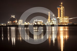 Panorama of Oil refinery with reflection, petrochemical plant