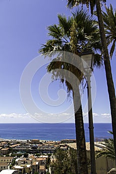 Panorama of old Amantea's, top view with coast and sea