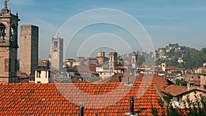 Panorama of old Bergamo, Italy. Bergamo, also called La Citt dei Mille, `The City of the Thousand`, is a city in