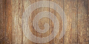 Panorama of old brown vintage wood wall background and texture