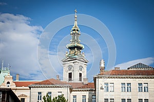 Panorama of the old city of Belgrade in afternoon with a selective blur on Saint Michael Cathedral