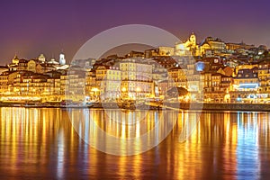 Panorama old city Porto and river Duoro at sunset