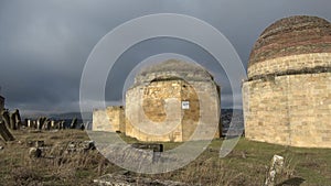 Panorama of the old complex Eddie Gumbez on the old Muslim cemetery. Shemakha, Azerbaijan