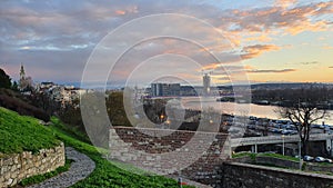 Panorama of the old fortress Kalemegdan in Belgrade with Belgrade waterfront