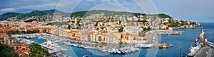 Panorama of Old Port of Nice with yachts, France