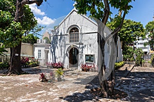 Panorama of Old protestant Chapel, Capela Protestante, and graveyard in Macau. Santo AntÃ³nio, Macao, China. Asia