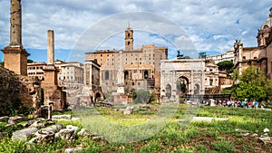 Panorama of old Roman Forum, Rome, Italy