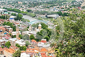 Panorama of old Tbilisi center, architecture building, Georgia in summer sunny day