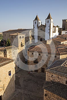 Panorama of the old town of Caceres city in Extremadura region, Spain