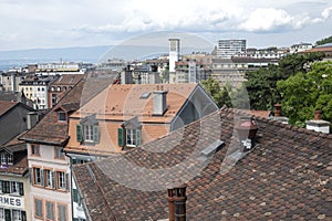 Panorama of old town of city of Lausanne, Switzerland