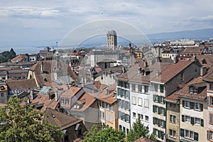 Panorama of old town of city of Lausanne, Switzerland