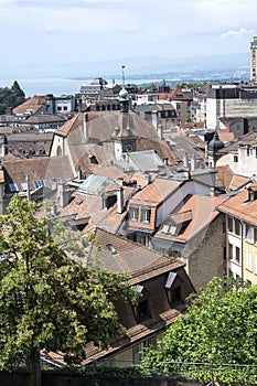 Panorama of old town of city of Lausanne, Switzerland