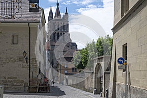 Panorama of old town of city of Lausanne, Switzerland