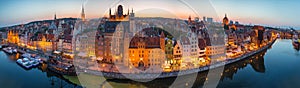 Panorama of the old town in Gdansk at dusk, Poland