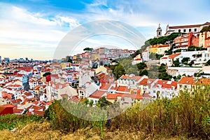 Panorama of old town and igreja da graca church in lisbon, Portugal