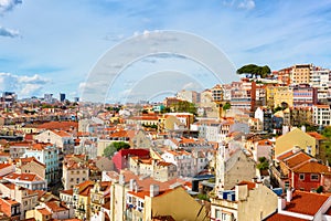 Panorama of the old town in Lisbon in sunny spring day, Portugal. The Mouraria and Graca historical districts photo