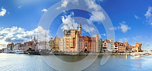 Panorama of Old Town and Motlawa in Gdansk, Poland