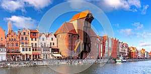 Panorama of Old Town and Motlawa in Gdansk, Poland