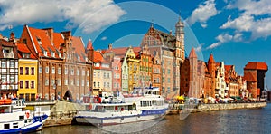 Panorama of Old Town and Motlawa in Gdansk, Poland