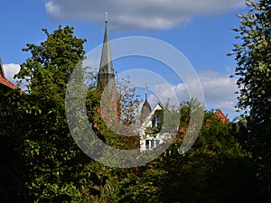 Panorama of the Old Town of Nienburg at the River Weser, Lower Saxony photo