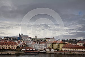 Panorama of the Old Town of Prague, Czech Republic, in autumn, at fall, with Hradcany hill and the Prague Castle with the St Vitus