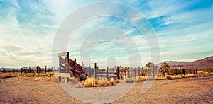 Panorama of an old western corral in the desert of Arizona