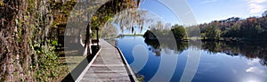 Panorama of an old wharf on a freshwater lake, Florida