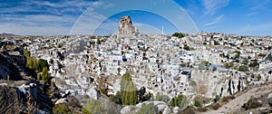 Panorama of Ortahisar Castle in Cappadocia